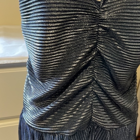 A love story brand navy blue and silver metallic ruched front peplum cami tank - Picture 3 of 14